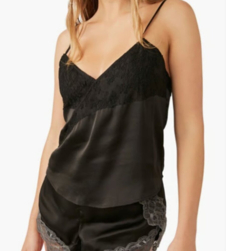 Free People Moonbeams Surplice V-Neck Lace Detail Satin Camisole size Small NWT